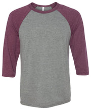 BELLA+CANVAS 3/4-Sleeve Baseball Tee by Bella + Canvas – Polyester, Grey/ Maroon Triblend, Model C3200
