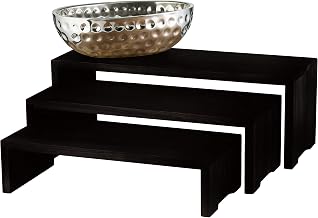 TableCraft RBK300 Cascade Risers Set, Black Rubberwood, 3-Tier Display Stands for Buffet and Tabletop Presentation, Versatile Food Display