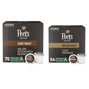 Medium and Dark Roast Keurig K-Cup Pods Bundle - Café Domingo 54 Count and Major Dickason's Blend 75 Count by Peet's Coffee – 129 Count (Pack of 2), Model Dark Roast K-Cup Pods