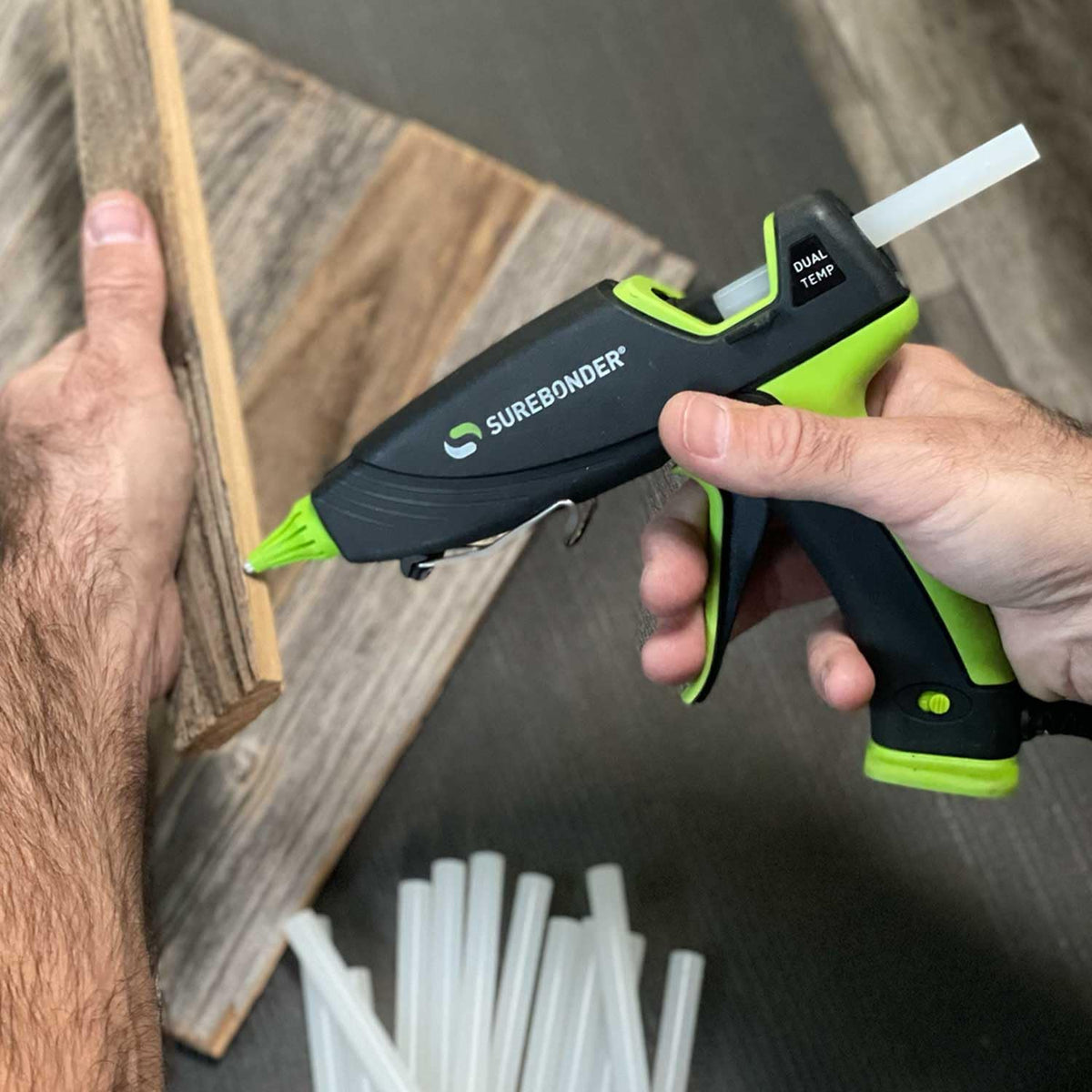 Hot Glue Gun and Glue Sticks by Surebonder – Black and Green, Model DT-3100FAMZS