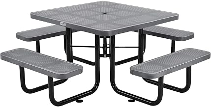 Global Industrial 46" Square Picnic Table, Perforated Metal, Gray
