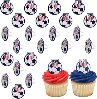24 x DecoPac U.S. Soccer Rings, 24 Cupcake Decorations, Officially Licensed, Food Safe Cake Toppers – 24 Pack