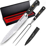 MOSFiATA Carving Knife and Fork Set, 8 Inch Blade with 7 Inch Fork, Silver