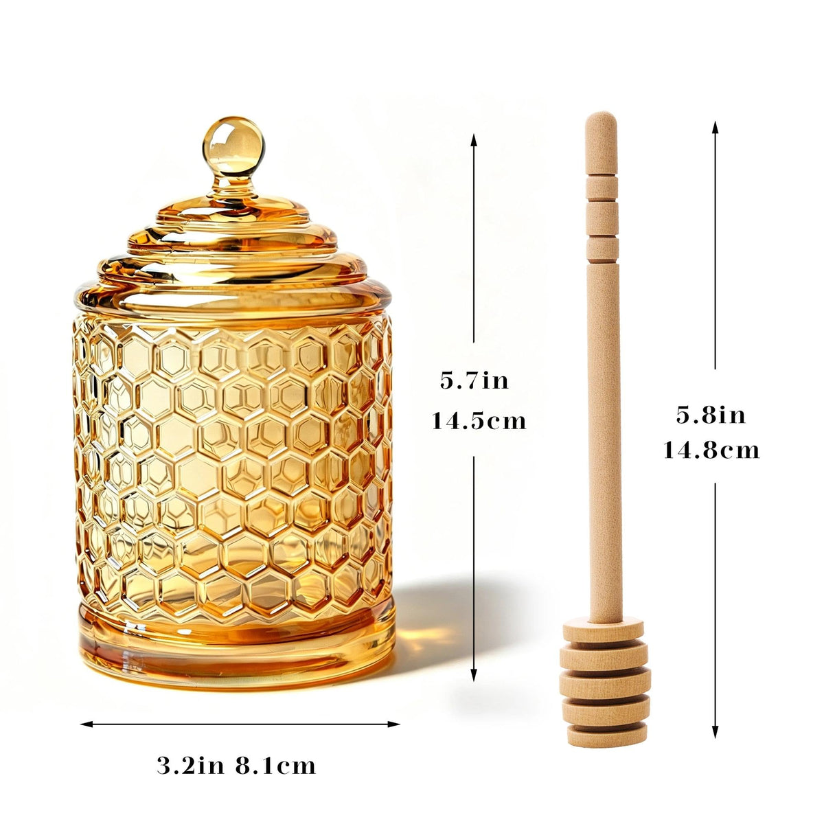 QFkris Crystal Honey Pot with Dipper, Champagne, 1 Piece