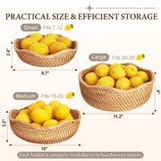 Oavostd Rattan Fruit Basket, Handwoven Wave Set, Natural
