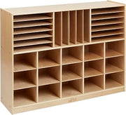 ECR4Kids Multi-Section Mobile Tray Cabinet with Cubby Storage Compartments, Kids Furniture, Natural, 48"D x 13"W x 36"H