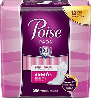 Poise Incontinence Pads, Maximum Absorbency, Long, (Packaging May Vary) 39 Count (Pack of 4)