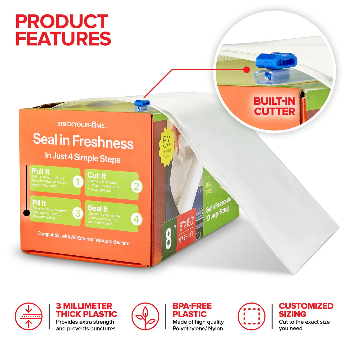 Stock Your Home 8 x 150 Inch / 1 Food Storage Bags