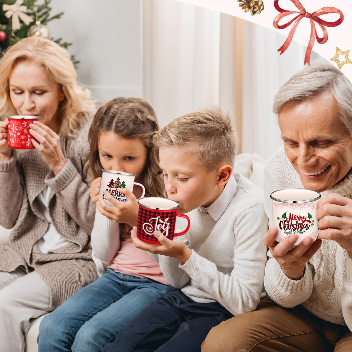 Suttmin Enamel Holiday Mugs, 12 oz, Set of 12, Red and White