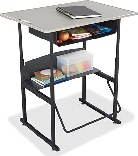 Safco Products AlphaBetter Adjustable-Height Desk, 36" W x 24" D Standard Desktop, Book Box, Swinging Footrest Bar