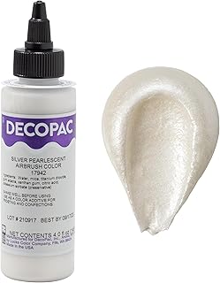 DecoPac Premium Airbrush Color, Pearlescent Silver Shimmer, Edible Airbrush Paint for Decorating Cakes, Cupcakes, and Cookies, Food Coloring, 4oz