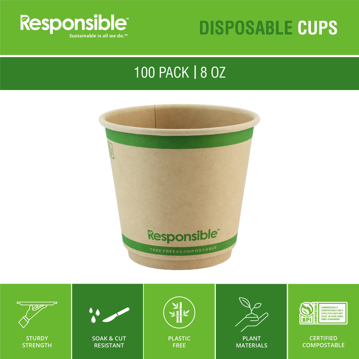 Responsible Products Brown / 100 / 8 oz (100 Count) Cups
