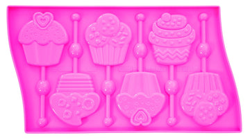 Platinum Silicone Cupcakes Lollipop Mould by Pavoni – 6.5 inches, Silicone, Pink, Model LP01ROS