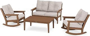 Polywood Vineyard 4-Piece Deep Seating Rocking Chair Set in Teak/Dune Burlap