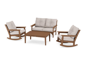 ® Vineyard 4-Piece Deep Seating Rocking Chair Set in Teak/Dune Burlap by Polywood – High Density Polyethylene, Teak / Dune Burlap, Model PWS404-2-TE145999