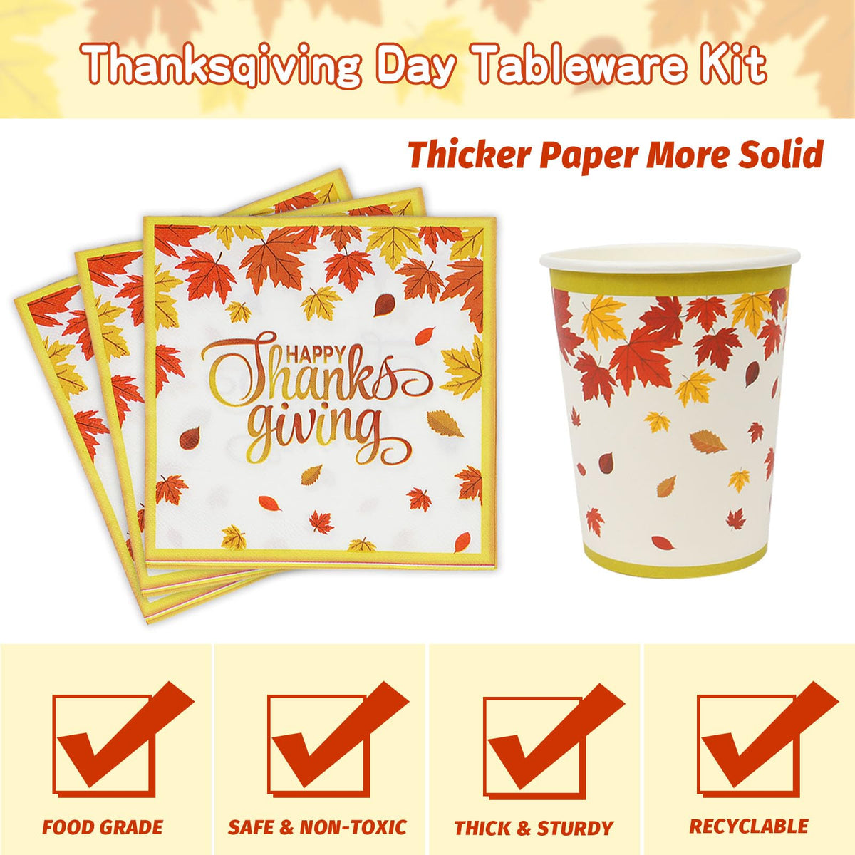 Analim Thanksgiving Dinnerware Set, 350 Pieces, Golden Maple Leaves