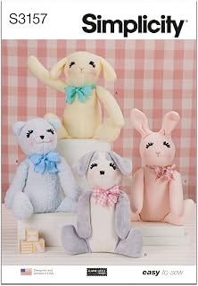 Simplicity SS3157OS Seated Animal Friends Sewing Pattern Packet by Elaine Heigl Designs, Design Code S3157, One Size