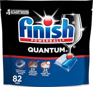 Finish Quantum Dishwasher Pods, No Pre-Rinse Dishwasher Detergent Soap Removes 24HR Dried-On Stain and Grease, Leaving a Virtually Spotless Shine, 82 Count