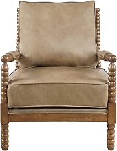 Ellsey Spindle Arm Faux Buff Leather Accent Chair