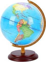 Generic 9.84 Inch/25 cm World Globe Rotating, Political Earth Spinning Globe with Metal Stand, Wood Base for Desk Decor, Geography Education