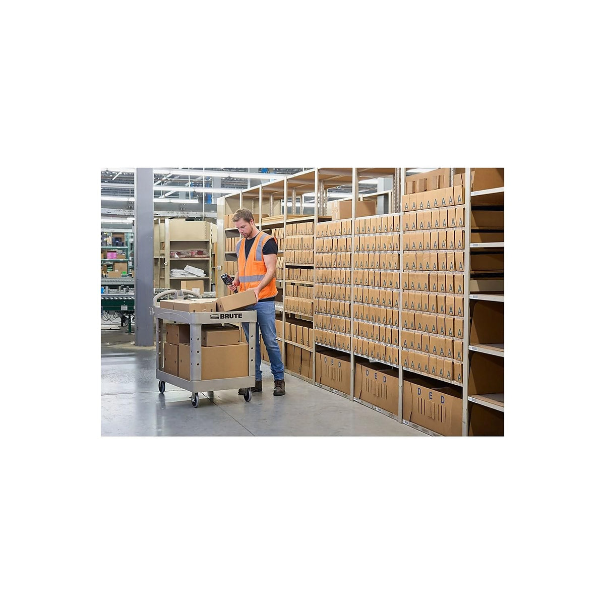 BRUTE Heavy Duty 2-Shelf Utility/Service Cart by Rubbermaid Commercial Products – Medium, Resin, Beige, Model FG4520088BEIG