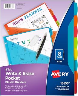 Avery Write & Erase Dividers, 8-Tab, Multicolor Brights, 1 Set