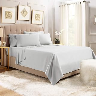 800-Thread-Count 100% Cotton Sheet Silver King-Sheets Set, 4-Piece Long-Staple Combed Cotton Bedding Sheets for Bed, Breathable, Soft & Silky Sateen Weave Fits Mattress 22'' Deep Pocket