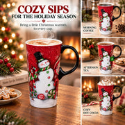 Topadorn Ceramic Coffee Mug with Lid, 17 Ounces, Candy Cane Snowman