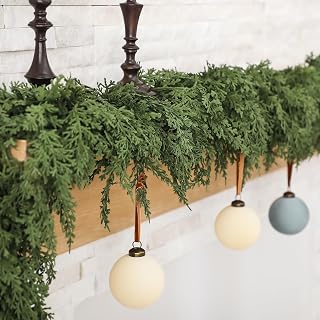 Jutom 2 Pcs 9 ft Christmas Artificial Cedar Garland - Realistic Cedar Pine Needles Greenery Garland Holiday Decoration for Mantel Table Winter Party