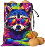 Raccoon Sunglasses Splash Ink Potato Storage Bag 16.1X11.4 In | Blackout Lining Potatoe Onion Pouch With Drawstring Easy To Clean Vegetable Storage For Pantry Kitchen