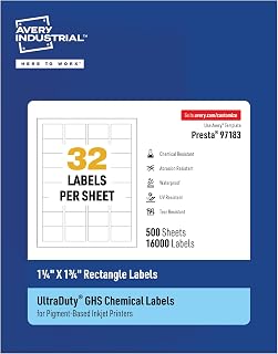Avery UltraDuty GHS Labels, Waterproof, 1.25 x 1.75"Rectangle Labels, 16000 Total, Use with Pigment Inkjet Printers