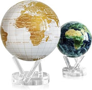 MOVA Globe Bundle – Pearl White and Gold 8.5” + Earth with Clouds 4.5” | Solar-Powered Rotating Globes | No Batteries or Cords | Modern Luxury Meets Natural Earth Decor Gift