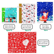HRX Package Christmas Drawstring Gift Bags, 30 Count in 4 Sizes, Assorted Foil Designs