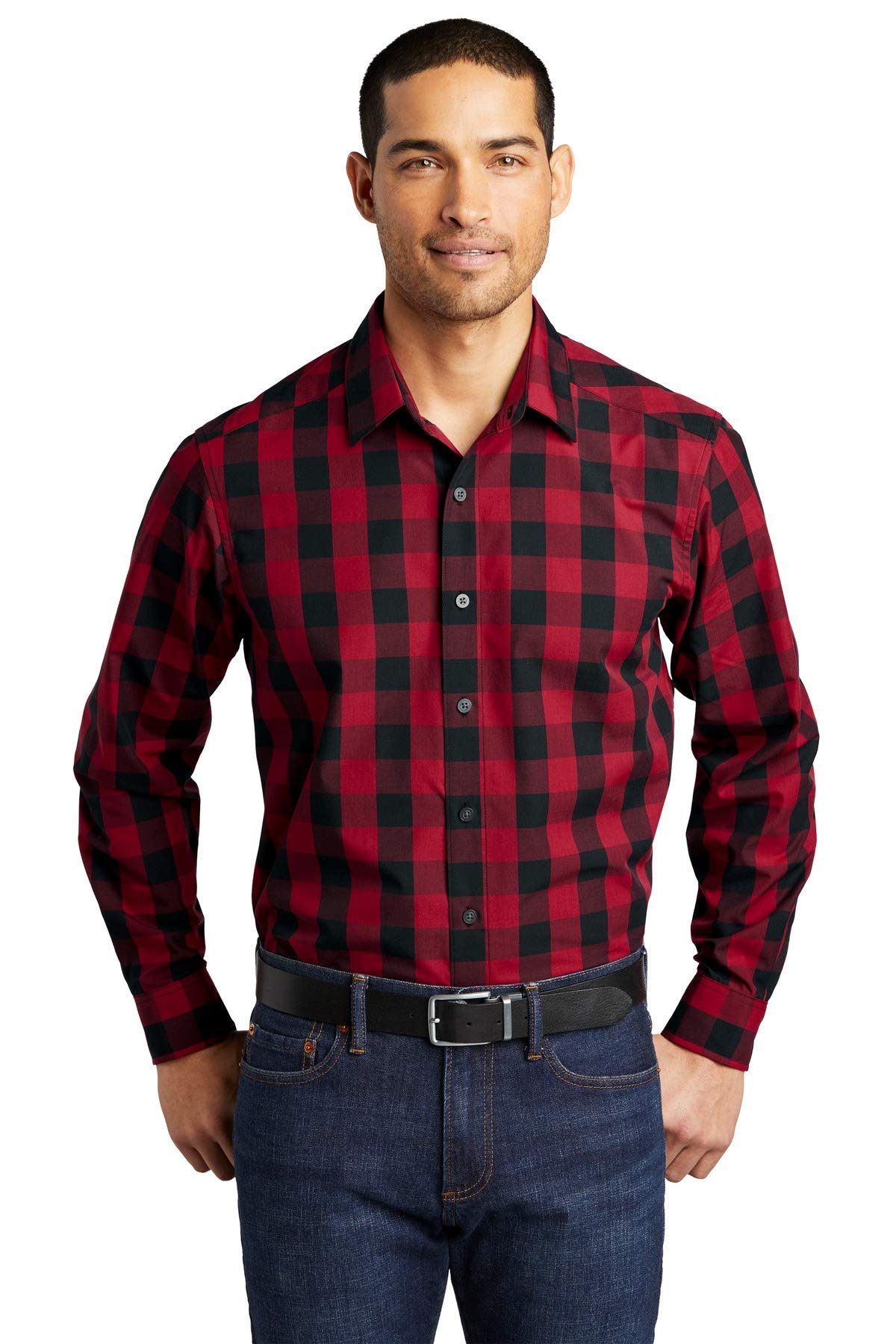 Men's Everyday Plaid Button-Down Shirt Rich Red by Port Authority – 3X-Large, Polyester, Rich Red, Model W670