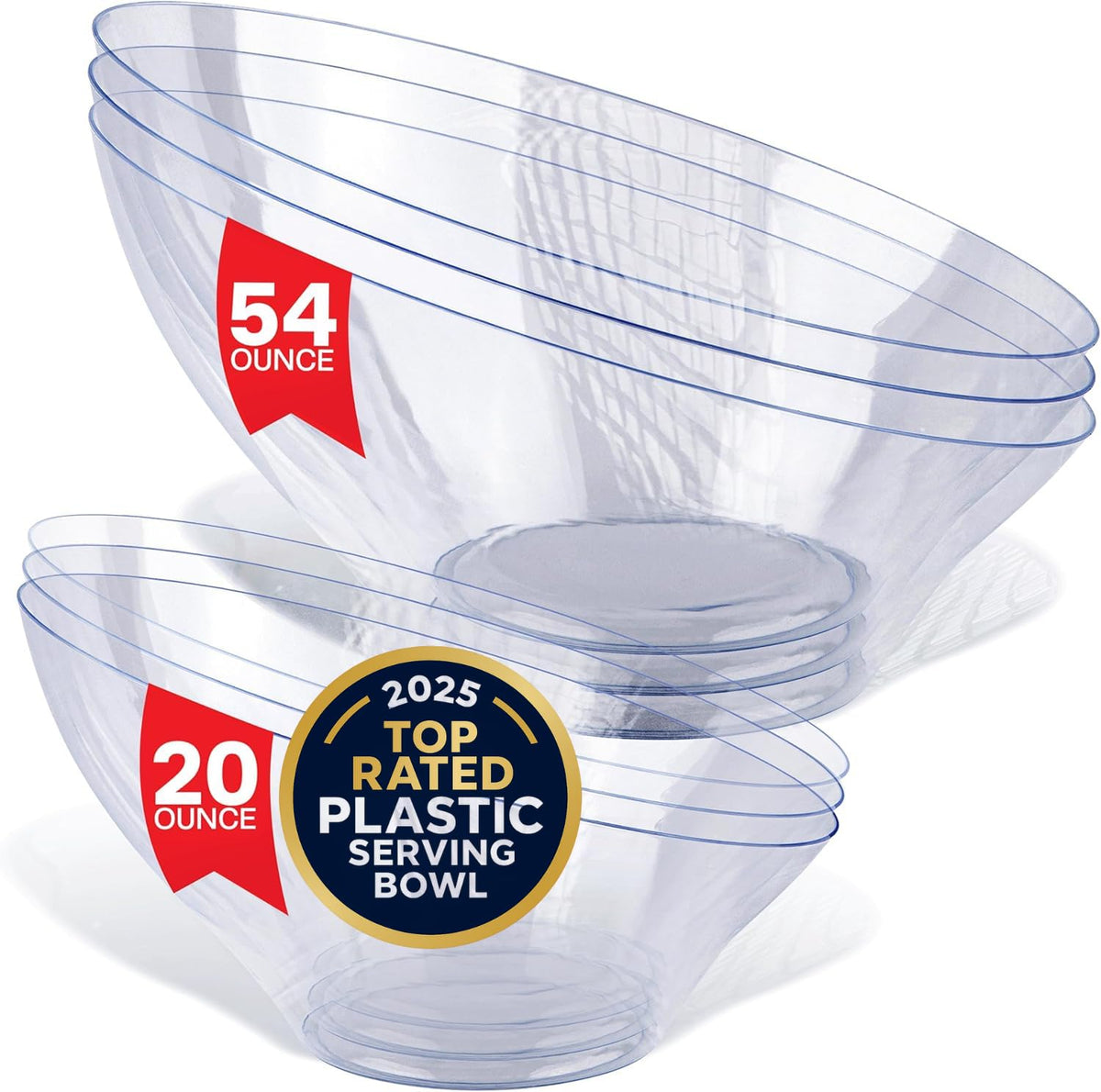 Multi-Pack Clear Plastic Serving Bowls (6 Pack) 3 x 54oz Large Disposable Candy Dishes by Stock Your Home – Mixed Pack - 3 Medium (20oz), 3 Large (54oz), 54.0 ounces, Plastic