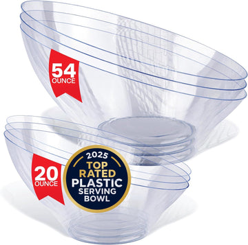 Multi-Pack Clear Plastic Serving Bowls (6 Pack) 3 x 54oz Large Disposable Candy Dishes by Stock Your Home – Mixed Pack - 3 Medium (20oz), 3 Large (54oz), 54.0 ounces, Plastic