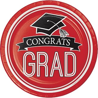 Creative Converting 18 Count School Spirit Sturdy Style Dinner/Large Paper Plates for Graduation Party, Classic Red
