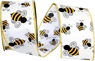 Reliant Ribbon 92543W-030-40F Bumble Bees 3 We Rd Ribbon, 2-1/2 Inch X 10 Yards, White