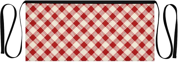 Kitchen Apron Red Plaid | Unisex Server Apron with 3 Pockets, Adjustable for Waiters, Gardeners, Kitchen, BBQ, Painting and Restaurant Work