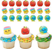 DecoPac Kawaii Back to School Cupcake Rings, 24 Cupcake Toppers, Cute Character Cake Decorations, Food Safe - 24 Pack