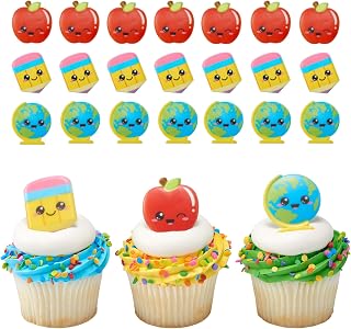 DecoPac Kawaii Back to School Cupcake Rings, 24 Cupcake Toppers, Cute Character Cake Decorations, Food Safe - 24 Pack