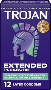 TROJAN Extended Pleasure Lubricated Latex Condoms for Men, 12 Count