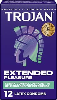 TROJAN Extended Pleasure Lubricated Latex Condoms for Men, 12 Count