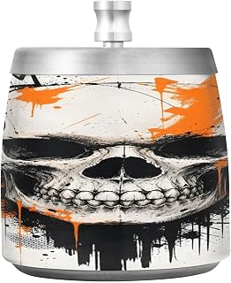 Orange Splash Skull Ashtray with Lid, Outdoor Windproof Ashtrays | Full print Stainless steel durable, Detachable easy clean, Odorless Smokeless, EVA anti-scratch home patio office