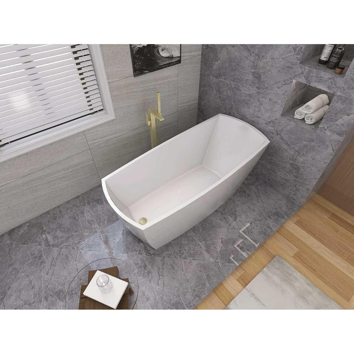 67" Soaking Single Slipper Bathtub in Glossy White/Gold by Elegant Kitchen and Bath – Acrylic, White, Model BT21267GW-BGD