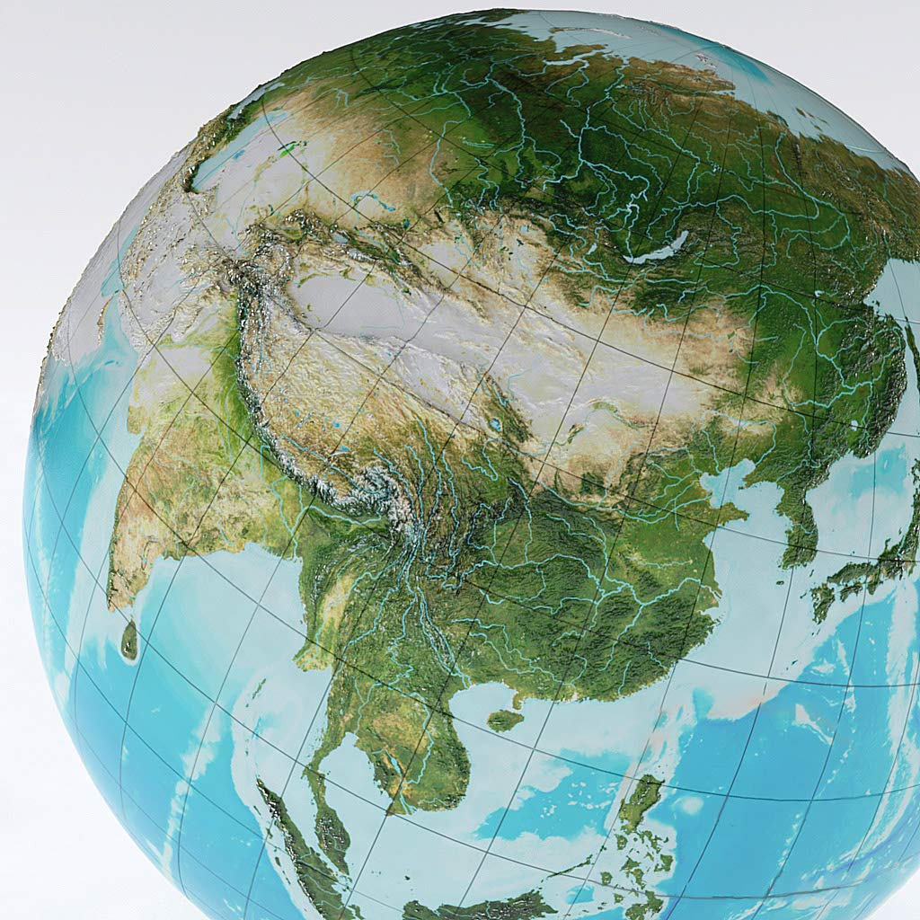 Raised Relief Globe of The Earth 54 Inch Diameter by NA – Metal, Model EARTH-135-S-R-C-N