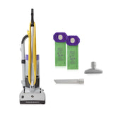 ProGen 12 Single Motor Commercial Upright Vacuum with ProLevel HEPA Media Filtration and Onboard Tools by ProTeam – 3.0 liters, Plastic, Gray, Model 107329