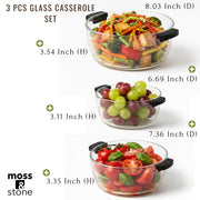 Moss & Stone Glass Casserole Set with Lids, Borosilicate, Clear Yellowish, 3 Count