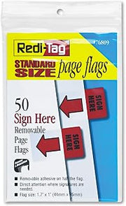 Redi-Tag 76809 Removable/Reusable Page Flags"Sign Here" Red 50/Pack