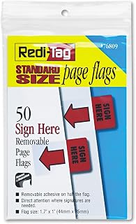 Redi-Tag 76809 Removable/Reusable Page Flags"Sign Here" Red 50/Pack